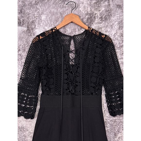 Self Portrait Jumpsuit 2 Womens Eliza Guipure Black Lace Tapered Leg - Picture 2 of 10
